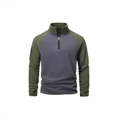 Men's Tactical Fleece Pullover Half Zip Stand Collar Color Block Sweatshirt Warm Outdoor Fleece Top For Fall Winter Casual
