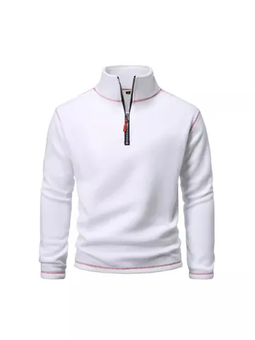 Men Tactical Fleece Sweatshirt Stand Collar Quarter Zip Polar Fleece Pullover Long Sleeve Top Thermal Warm Outdoor Casual Contrast Stitching Sweatshirt