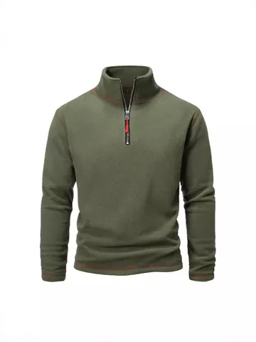 Men Tactical Fleece Sweatshirt Stand Collar Quarter Zip Polar Fleece Pullover Long Sleeve Top Thermal Warm Outdoor Casual Contrast Stitching Sweatshirt