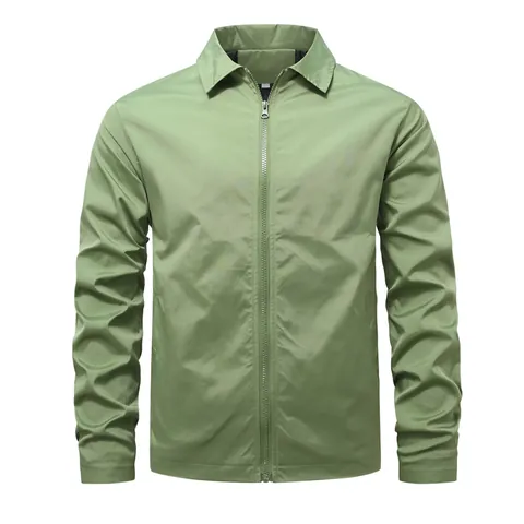 Men's Business Casual Polyester Lapel Jacket Slim Fit Windproof Solid Color Zipper Fly Outerwear Top For Spring Autumn