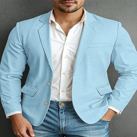 Herren Freizeit Sakko Anzugjacke Waffelstruktur Reverskragen Einreihig Mode Slim Fit Oberbekleidung Top