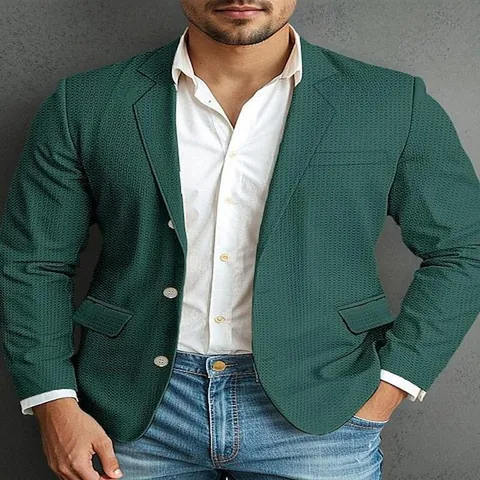 Herren Freizeit Sakko Anzugjacke Waffelstruktur Reverskragen Einreihig Mode Slim Fit Oberbekleidung Top