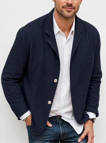 Men's Casual Cotton Linen Blazer Loose Fit Long Sleeve Notch Lapel Single Breasted Jacket For Spring Autumn Daily Wear Top