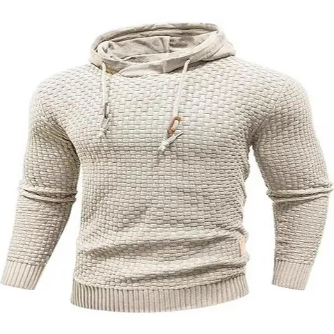 Sudadera con Capucha de Punto Jacquard para Hombre Casual de Manga Larga de Poliéster Suéter con Textura de Gofre Moda Invierno
