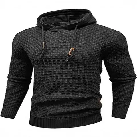 Sudadera con Capucha de Punto Jacquard para Hombre Casual de Manga Larga de Poliéster Suéter con Textura de Gofre Moda Invierno