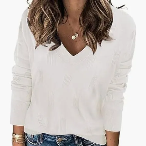 Women V-Neck Long Sleeve Pullover Sweater Viscose Ribbed Knit Casual Elegant Jumper Top For Autumn Winter Solid Color