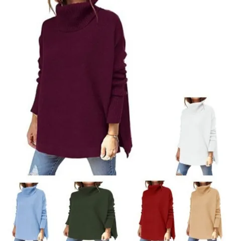Women Oversized Turtleneck Knit Sweater Batwing Sleeve Loose Pullover Mid-length Autumn Winter Warm Knit Top Sweaters
