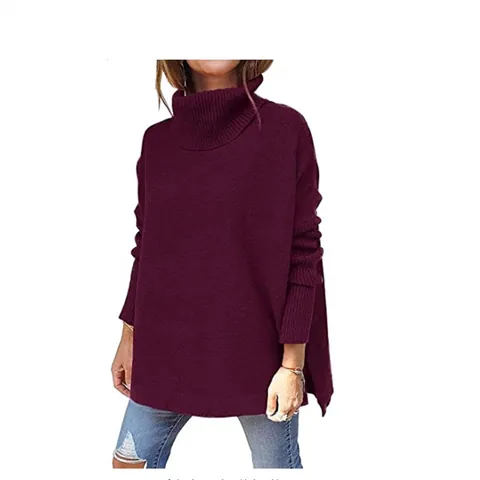 Women Oversized Turtleneck Knit Sweater Batwing Sleeve Loose Pullover Mid-length Autumn Winter Warm Knit Top Sweaters