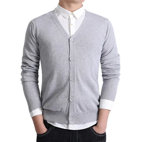 Men Casual 100% Cotton V Neck Knitted Cardigan Sweater Button Down Long Sleeve Ribbed Cuff Soft Spring Autumn Knit Top For Men