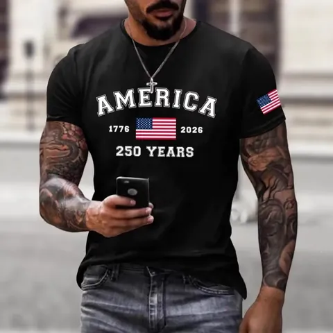 Ανδρικό Casual Πολυεστερικό T-Shirt με 3D Εκτύπωση Επέτειος Αμερική 250 Αμερικανική Σημαία Γραφικό Κοντό Μανίκι Στρογγυλή Λαιμόκοψη Καλοκαίρι