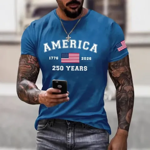 Ανδρικό Casual Πολυεστερικό T-Shirt με 3D Εκτύπωση Επέτειος Αμερική 250 Αμερικανική Σημαία Γραφικό Κοντό Μανίκι Στρογγυλή Λαιμόκοψη Καλοκαίρι