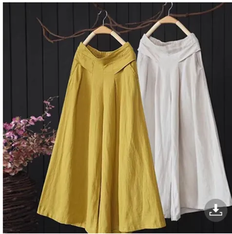 Dames Losse Katoen Linnen Wijde Pijpen Broekrok Hoge Taille Casual 9/10 Lengte Vintage Effen Kleur Patchwork Broek