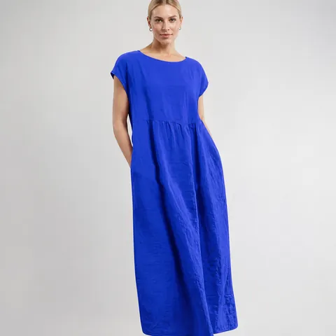 Women Casual Cotton Linen Sleeveless Maxi Dress Solid Color Loose Fit Round Neck Dress With Pockets Top And Bottom Outfit