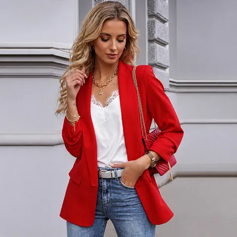 Dames Blazer met Lange Mouwen Slim Fit Kantoorstijl Effen Kleur Elegant Herfst Winter Jasje
