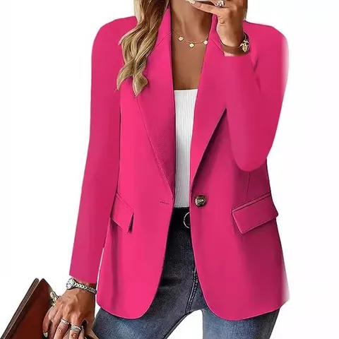 Dames Elegant Polyester Effen Kleur Blazer Jas Slim Fit Kantoor Top Revers Single Breasted Professionele Bovenkleding