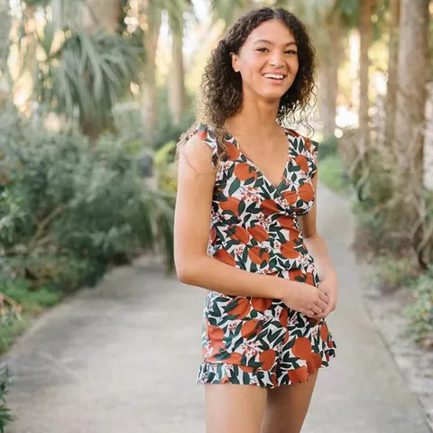 Women Summer Striped Sleeveless V-Neck Ruffle Jumpsuit Casual One-Piece Romper Beachwear Swimsuit Top And Bottom With Pockets