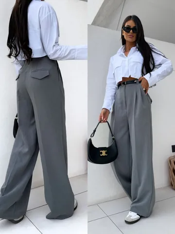 Pantalones De Talle Alto Y Pierna Ancha Para Mujer Elegante Color Sólido Poliéster Casual Recto Inferior Para Oficina Trabajo Uso Diario
