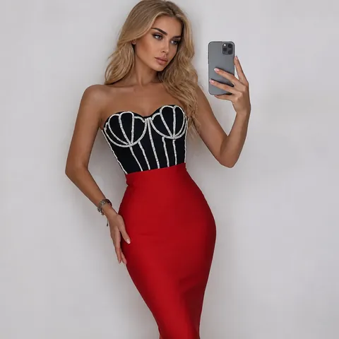 Europäisch-Amerikanisches Sexy Schwarzes Schlauch-Top Strass Verziertes Trägerloses Bustier Slim Fit Reißverschluss Party Damen Top
