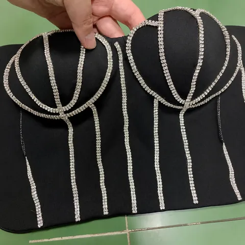 Europäisch-Amerikanisches Sexy Schwarzes Schlauch-Top Strass Verziertes Trägerloses Bustier Slim Fit Reißverschluss Party Damen Top