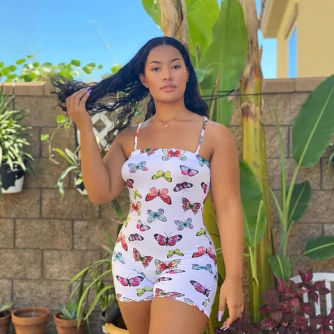 Women Butterfly Print Backless Sexy Fashion Spaghetti Strap Jumpsuit Summer Slim Fit Romper Sleeveless Playsuit Top And Bottom