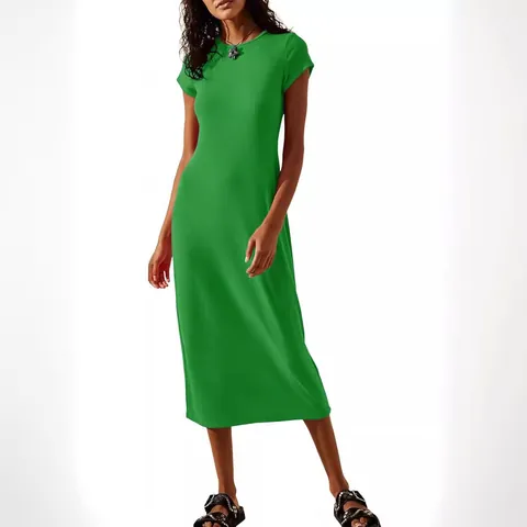 Women's Sexy Bodycon Midi Dress Knitted Polyester Spandex Round Neck Short Sleeve Patchwork Solid Color Casual Summer Dress