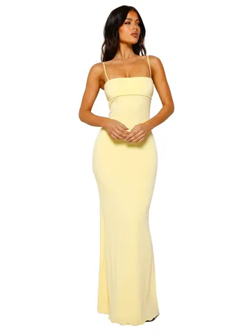 Dames Sexy Rugloze Spaghettibandjes Maxi Jurk Dubbellaags Bodycon Effen Kleur Lange Jurk Voor Zomer Feest Clubwear