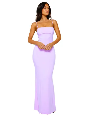 Dames Sexy Rugloze Spaghettibandjes Maxi Jurk Dubbellaags Bodycon Effen Kleur Lange Jurk Voor Zomer Feest Clubwear
