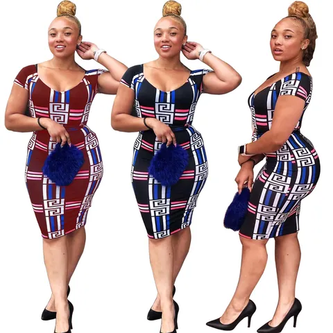 Women Sexy Off Shoulder Digital Print Bodycon Dress Elegant Greek Key Meander Geometric Pattern Skinny Midi Party Dress