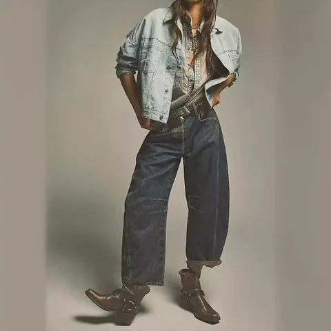 Women Retro Washed Wide Leg Jeans High Waist Baggy Denim Pants European American Streetwear Casual Straight Trousers K306