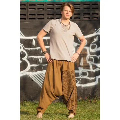 Pantalon Harem Décontracté Homme Vintage Ethnique Imprimé Mélange Coton Large Joggers Bottom Boho Mandala Graphique Pantalon