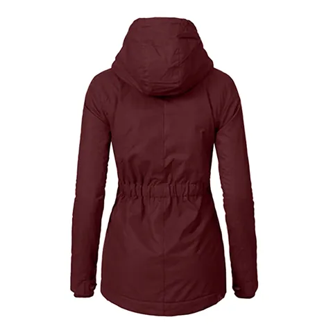 Women Casual Hooded Fleece Lined Padded Jacket Warm Winter Zip Up Sherpa Jacket With Pockets Solid Color Outdoor Long Sleeve Top