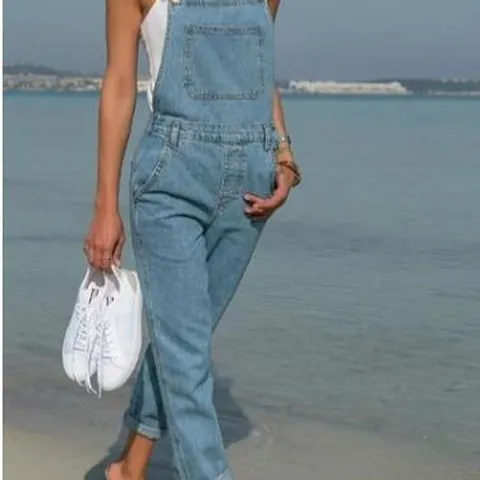 Women Casual Denim Overalls Bib Jumpsuit Adjustable Straps Washed Cotton Solid Color Slim Romper Top And Bottom For Women
