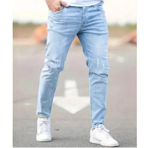 Jean Skinny Déchiré pour Homme Coupe Slim Élastique en Denim Pantalon Homme Streetwear Taille Moyenne Jean Décontracté NK393