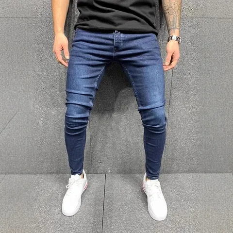 Men's High Stretch Skinny Jeans European American Style Washed Slim Fit Denim Trousers Casual Pencil Pants Cotton Bottoms