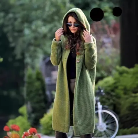 Cárdigan de Punto con Capucha de Algodón Casual para Mujer Color Sólido Manga Larga Abierto Frente Suéter Largo