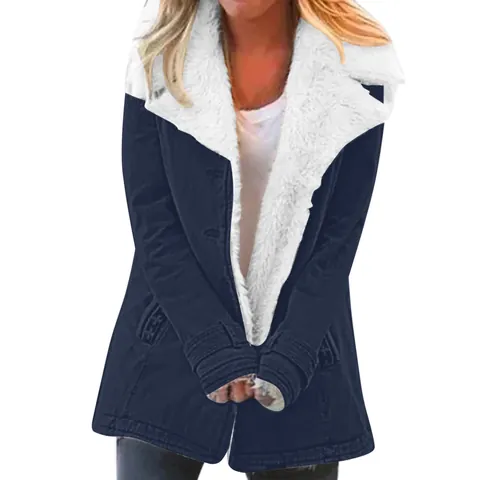 Women Casual Cotton Blend Fleece Lined Jacket Winter Warm Lapel Long Sleeve Button Up Coat Solid Color Pockets Urban Outerwear