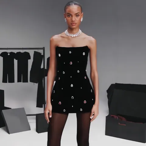 Women's Boned Bodycon A-Line Bandage Dress With Handmade Colorful Glass Rhinestone Party Mini Prom Dress