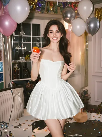 Elegante Vestito a Tubino con Stecche e Gonna a Palloncino Donna Sexy Schiena Nuda Mini Abito da Festa Tinta Unita Tulle