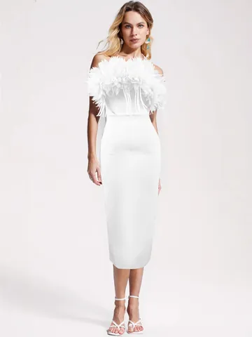 Elegant 3D Flower Bandage Dress Women White Bodycon Evening Gown For Wedding Party Sexy Sleeveless Formal Midi Dress
