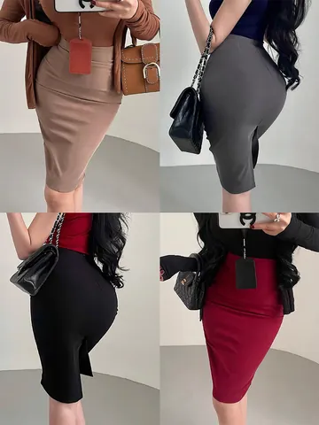 Women Sexy High Waist Bodycon Skirt Summer OL Slim Fit Elastic Bandage Mini Skirt Fashion Solid Color Wrap Hip Skirt Casual Bottom