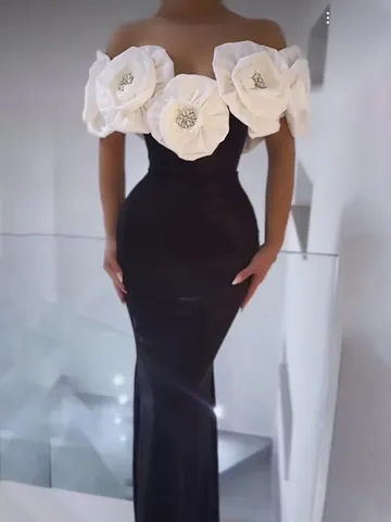 Women Elegant French Style 3D Floral Bandage Dress Slim Fit Maxi Evening Gown Rhinestone Accents For Wedding Party Guest