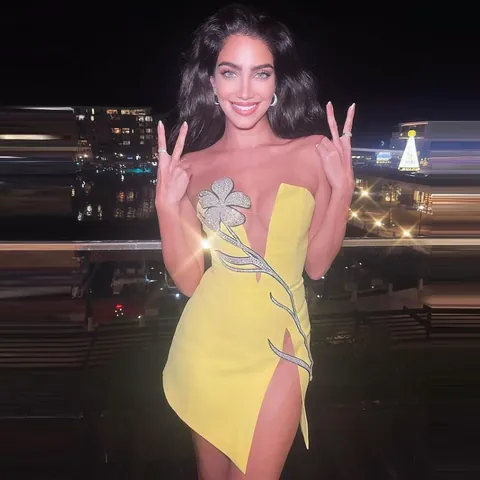 Women Sexy Off-Shoulder Mini Dress Rhinestone Mesh Floral Decoration High Slit Designer Evening Party Clubwear Dress