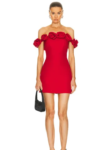 Elegant Off-Shoulder 3D Rose Flower Bandage Mini Dress For Women High-End Sexy Bodycon Backless Party Evening Dress Top And Bottom