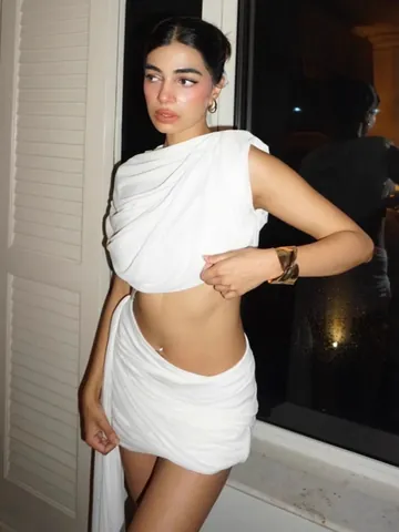 Conjunto de Dos Piezas Sexy Blanco Fruncido para Mujer Top con Chal Y Minifalda Ajustada Vestido Elegante de Fiesta