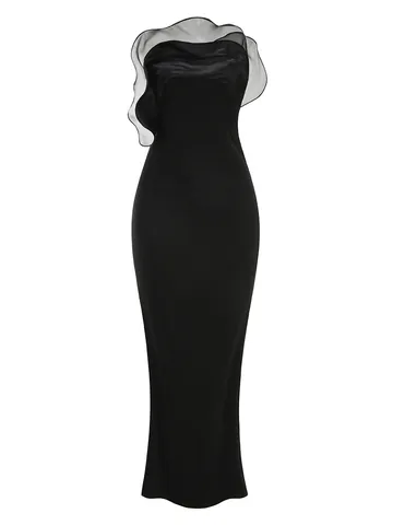 Mujer Arriba Y Abajo Palabra De Honor Stereo Floral Ajustado Vestido Largo Elegante Fiesta Vestido De Noche Abertura Alta Slim Fit Poliéster Vestido Largo