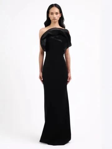 Mujer Arriba Y Abajo Palabra De Honor Stereo Floral Ajustado Vestido Largo Elegante Fiesta Vestido De Noche Abertura Alta Slim Fit Poliéster Vestido Largo