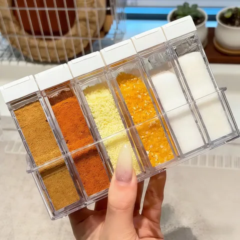 Modern Kitchen Seasoning Box Set Transparent PET Spice Jars With Flip Lid And Storage Tray For Salt Sugar Storage Organization Household Kitchen Accessory