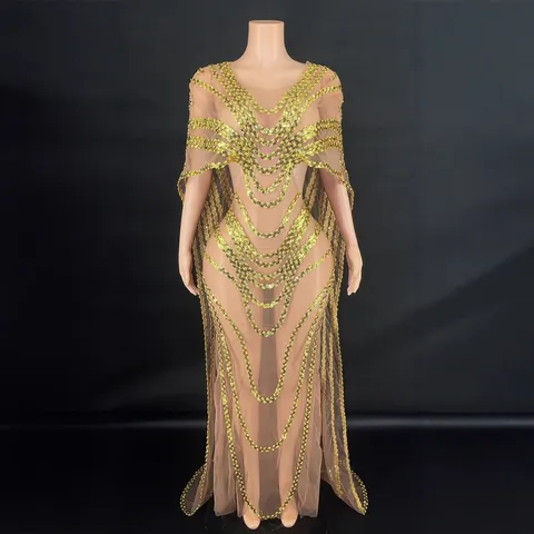 Women Elegant V Neck Sequin Mesh Long Dress Fashion Cloak Cape Design Slim Fit Evening Gown Party Wedding Dress