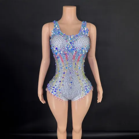 Taylor Swift Inspired Sequin Performance Bodysuit Women Sexy Sleeveless Rhinestone Tassel Leotard Nightclub Stage Wear Top