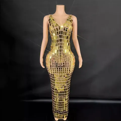 Women's Slim Fit Sequin Evening Dress Elegant V-Neck Sleeveless Maxi Dress For Party Banquet Annual Meeting Dress